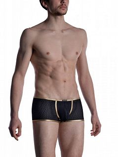 Эффектные боксеры в сеточку с золотой окантовкой черного цвета Manstore 211422c8071