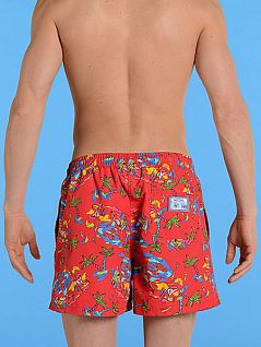 Яркие мужские пляжные шорты красного цвета с принтом HOM Playa 07483cYP