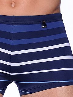 Мужские пляжные плавки-боксеры с морским дизайном с белыми полосами темно-синего цвета HOM Sea 07808cB9