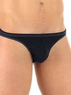 Хлопковые стринги с салатовой строчкой темно-синего цвета DARKZONE RT35354