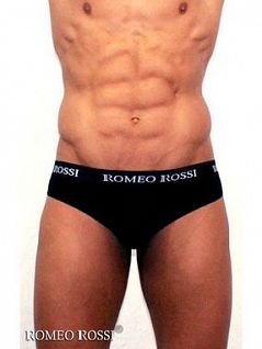 Нежные стринги с логотипом на резинке черного цвета Romeo Rossi RTRR1006-02