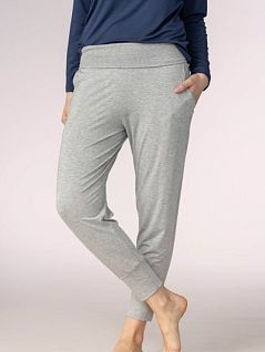 Зауженная модель трикотажных женских брюк с боковыми карманами для дома оригинального качества серого цвета Mey 16017c519