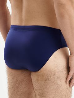 Интересные плавки брифы на комфортной посадке темно-синего цвета Bikkembergs BKK25MSP01cNavy