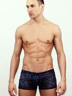 Кружевные полупрозрачные мужские трусы хипсы в синий цветочек Romeo Rossi Erotic shorts R00218 распродажа