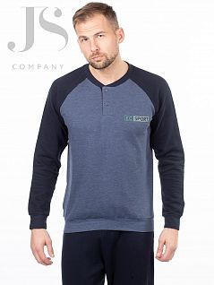 Хлопковая мужская пижама состоящая из джемпера с контрастными рукавами и однотонных брюк с манжетами Enrico Coveri JSEP 6073 pigiama blu ecv