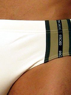 Стильные пляжные плавки белые с коричневыми вставками HOM Alize 07159cW9