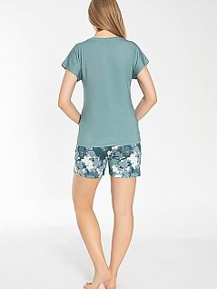 Комфортная пижама из футболки и шорт с узором LTC840-513 CONFEO зеленый
