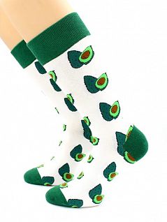 Хлопковые носки с полиамидом с принтом "Авокадо" белого цвета Hobby Line 45957