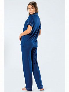 Комфортная пижама из вискозы с эластаном из рубашки и брюк LT3358 Turen синий