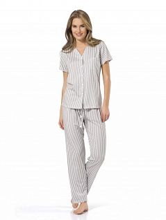 Полосатая пижама из жакета с V-образным вырезом горловины на пуговицах LT3257 Turen серый меланж