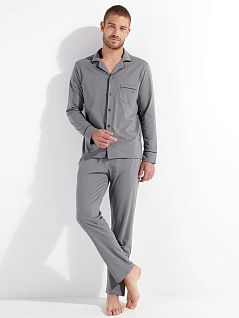 Хлопковая пижама (трикотажная рубашка и однотонные брюки) серого цвета HOM 40c2802c00ZU