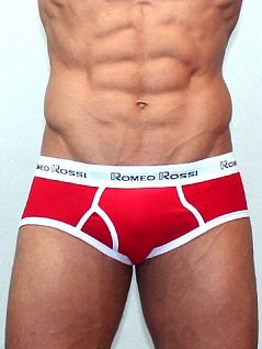 Красные хлопковые трусы хипсы для мужчин с контрастным гульфиком Romeo Rossi Heaps R366-8
