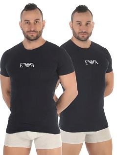 Набор однотонных футболок из хлопка и эластана (2шт) темно-синего цвета Emporio Armani RT111267_CC715 27435