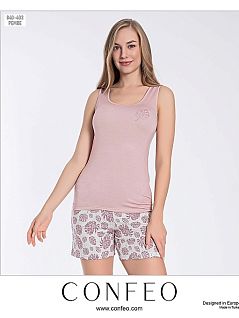 Женственная пижама (Тонкая майка и шорты с принтом лиственным) LTC840-403 CONFEO розовый