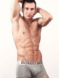 Мягкие серые мужские трусы хипсы с широким белым пояском на резинке Romeo Rossi Heaps R00008 распродажа
