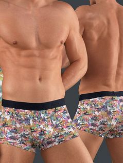 Шелковистые трусы боксеры из ярких разноцветных пальм HOM Caribe 40c0448cM023