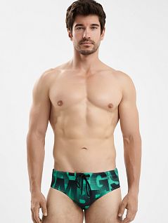 Красивые плавки брифы с принтом цвета морской волны Bikkembergs BKK25MSP03cMarine