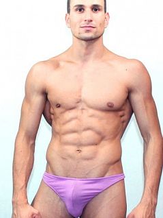 Эластичные мужские трусы стринги сиреневого цвета Romeo Rossi Mini thong R1005-4 распродажа
