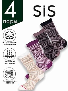 Набор носков плотной вязки с геометрическим рисунком 4 (пары) LTSS5814 Sis мультиколор