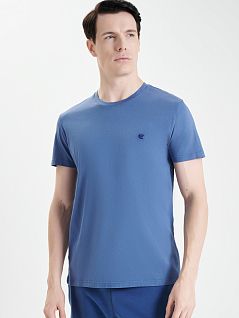 Хлопковая футболка из однотонного трикотажа синего цвета GALLO AP515030c[4003]-ROYAL