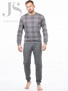 Клетчатая пижама из джемпера и однотонных брюк Enrico Coveri JSEP 6070 pigiama grigio ecv