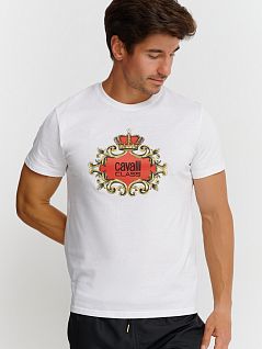 Модная футболка прямого кроя из хлопка белого цвета Cavalli CLL2MTS02 Белый 00053