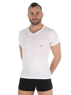 Однотонная футболка с v-вырезом белого цвета Emporio Armani RT110810_CC716 00010