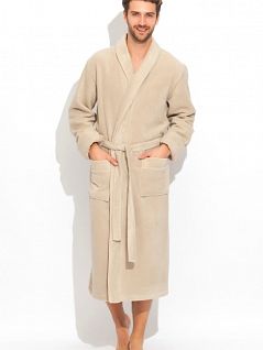 Шикарный мужской махровый халат высокой плотности из микро-хлопка бежевого цвета PECHE MONNAIE №920 Бежевый