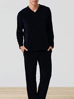 Мужской костюм из ворсистого флиса синего цвета Blackspade Home b7299 Navy