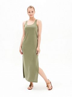 Платье полной длины выполнено из мягкого шелковистого модала с добавлением полиэстера LTBS50594 BlackSpade серо-зеленый