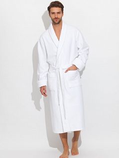 Шикарный мужской махровый халат высокой плотности из микро-хлопка белого цвета PECHE MONNAIE №920 Белый