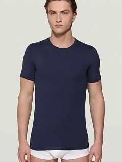 Эластичная футболка из однотонной ткани темно-синего цвета Bikkembergs BKK1UTS01cNavy