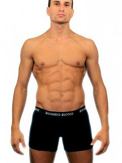 Мягкие удлиненные мужские трусы боксеры чёрного цвета Romeo Rossi Long boxers R7001-2