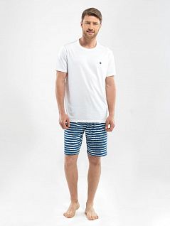 Пижама из однотонной футболки и шорт в полоску BlackSpade LTBS7858 BlackSpade белый
