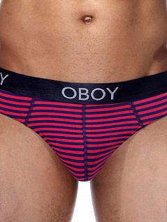Анатомические стринги на пришивной резинке в малиново-синюю полоску Oboy 6613c06 распродажа