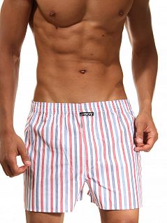 Мужские белые семейные трусы в красно-синюю полоску Oboy 06-6021-58-2 Trendy Boy