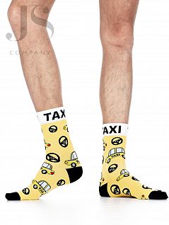Мужские носки украшенной крупной круговой надписью "Taxi" и рисунком "машинки и рули" Wola JSW94.N03.480 (5 пар) yellow wol