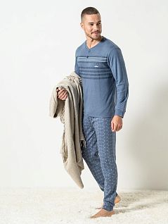 Комфортная пижама ( лонгслив с О-образным вырезом и брюки с узором) Cotonella DT628дуПижмо Blu_jeans_melange
