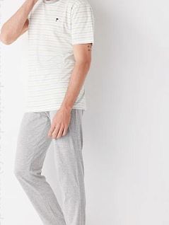 Мужская пижама (футболка в полоску и однотонные брюки ) Cotonella DT608дуПижо Grigio_melange