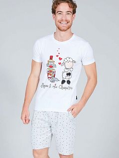 Комплект из футболки белого цвета в египетском стиле и шорт с имитацией гульфика Happy people PJ-HP_4492