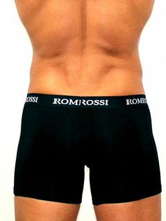 Мягкие удлиненные мужские трусы боксеры чёрного цвета Romeo Rossi Long boxers R7001-2