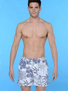 Стильные мужские пляжные шорты белого цвета с принтом HOM Flower 07522c03