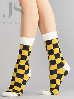 Хлопковые носки унисекс с контрастным дизайном резинки мыска и пятки HOBBY JSHOBBY 80126-13-06 унисекс, "Шашечки такси" (5 пар) желтый / черный hbl