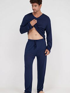 Однотонные брюки из модала синего цвета Hom 402674c00ra