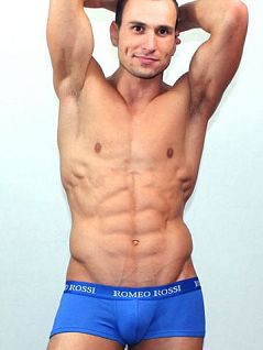 Синие мужские трусы хипсы из хлопка с широким пояском на резинке Romeo Rossi Heaps R5001-9 распродажа