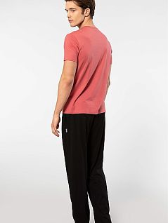 Комфортная пижама из однотонной ткани (футболка и брюки) LT2192-2 Cacharel коралловый-черный