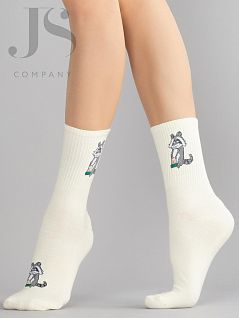 Хлопковые носки с рисунком "еноты" JSHOBBY 80159-01-33 унисекс, "Енот " спортивная резинка (5 пар) белый