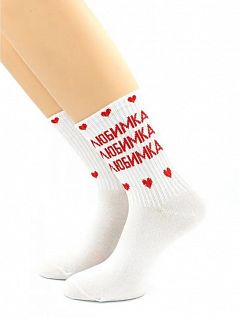 Тематические носки с сердечками и надписью "любимка" белого цвета Hobby Line 45997