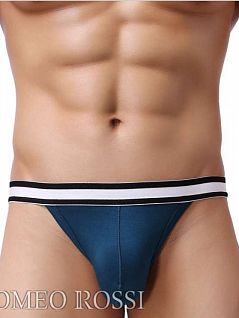 Прозрачные мужские трусы стринги из модала синего цвета ROMEO ROSSI R1001-7