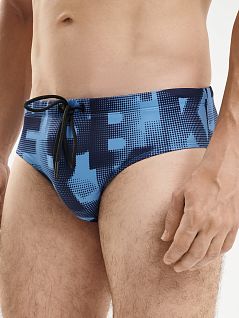 Мужские плавки брифы из полиэстра синего цвета Bikkembergs BKK25MSP03cBlue